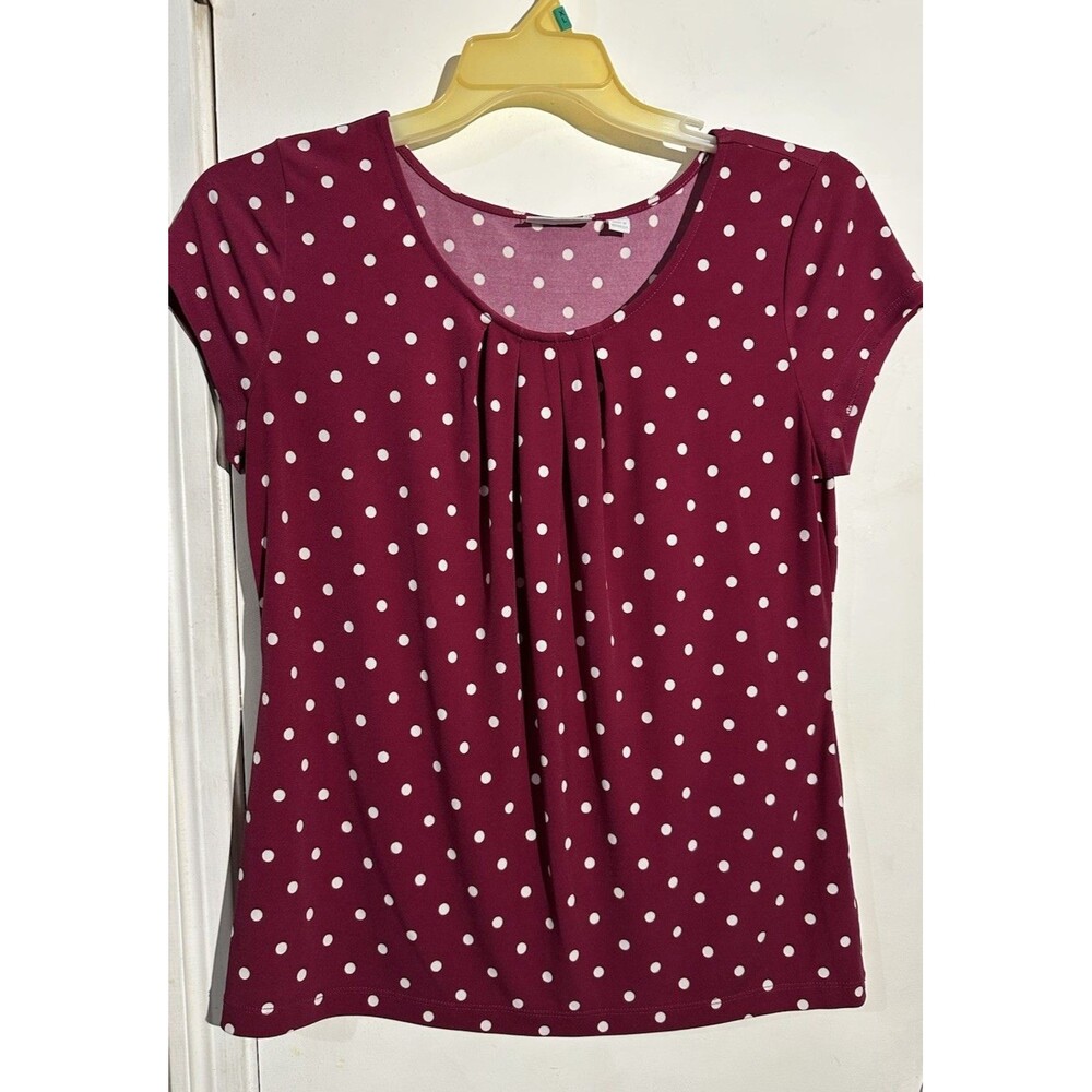New York & Company Womens Blouse Top XS Black White Polka Dot Short Sleeve Flowy